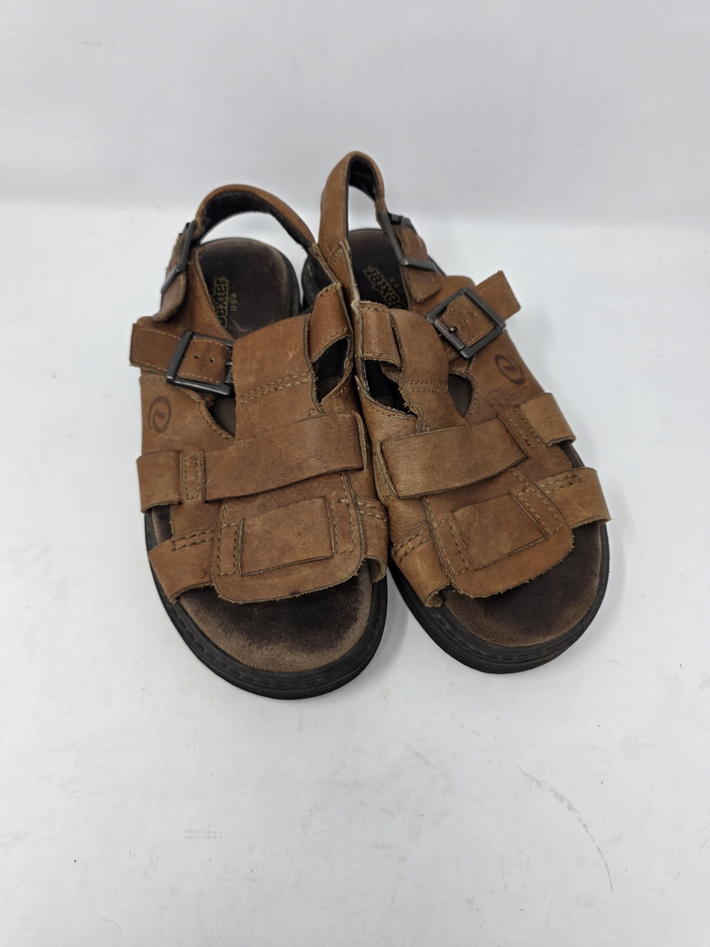 Vintage Dexter Mens Size 9 M Brown Leather Fisherman Sandals Adjustable Buckle